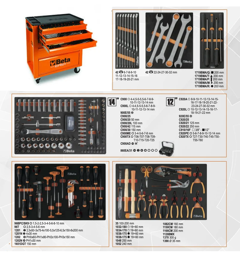 Carrello portautensili BETA EASY + Assortimento 196 utensili beta INDUSTRIA C24E/VO