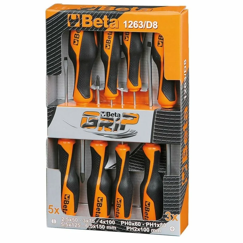 Serie di 8 giraviti BETA Betagrip 1263/D8 a taglio e croce Phillips