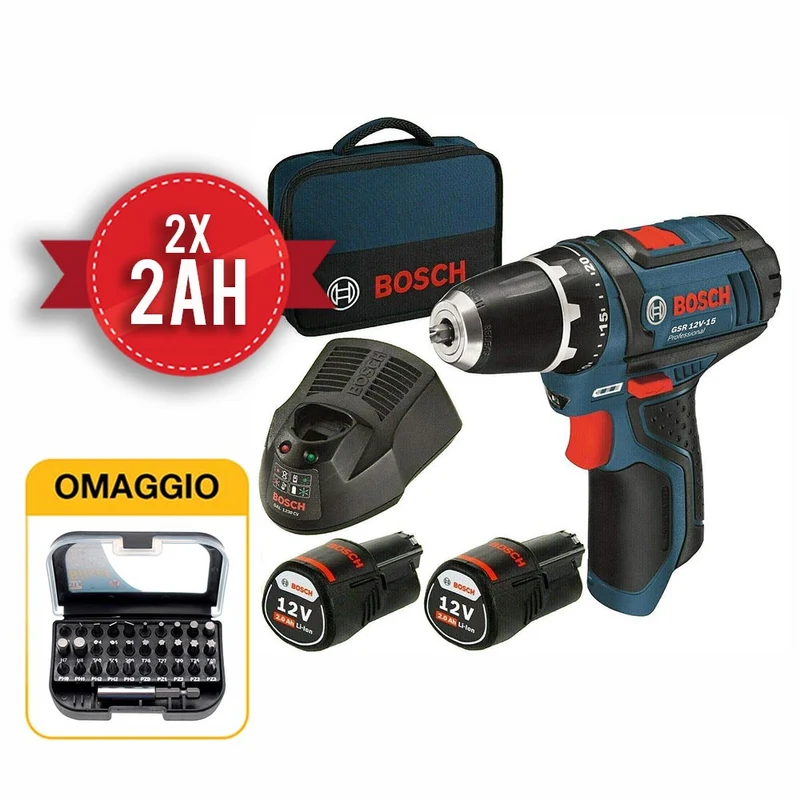 Bosch GSR 12V-15 - Trapano avvitatore a batteria 12V + Borsa