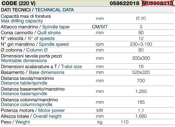Ltf 058622018 trapano a colonna professionale 12 velocità 220v tavola 300x300 mm