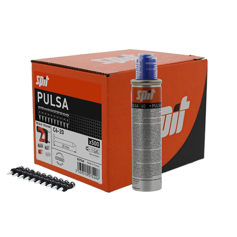 Spit 057544 - Chiodi C6 40 mm per calcestruzzo e materiali teneri - 500 pezzi + Bomboletta del gas