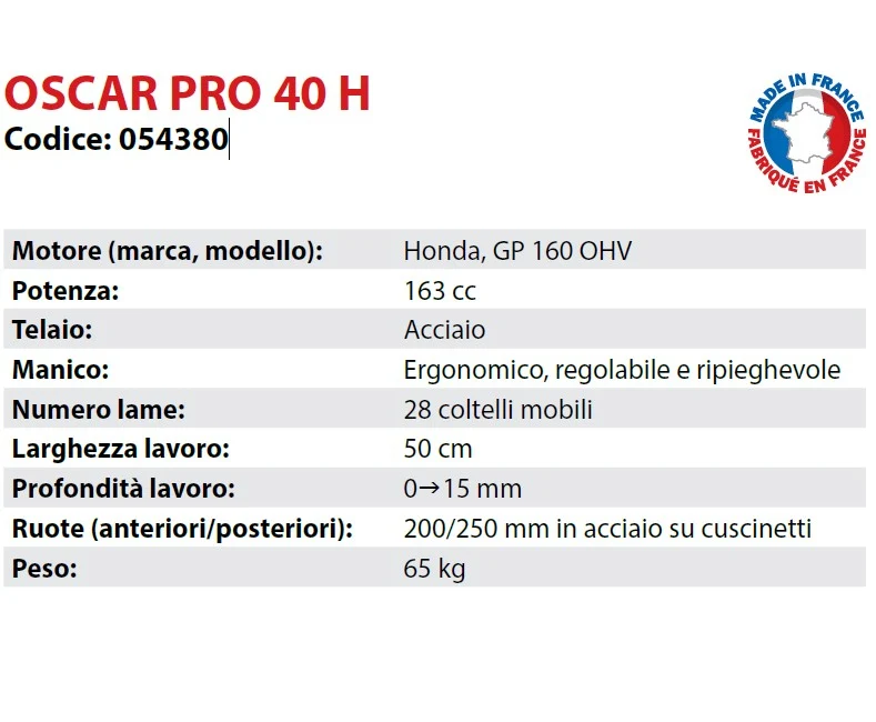 Arieggiatore a scoppio professionale OSCAR 054380 PRO 40 H Larghezza lavoro: 50 cm