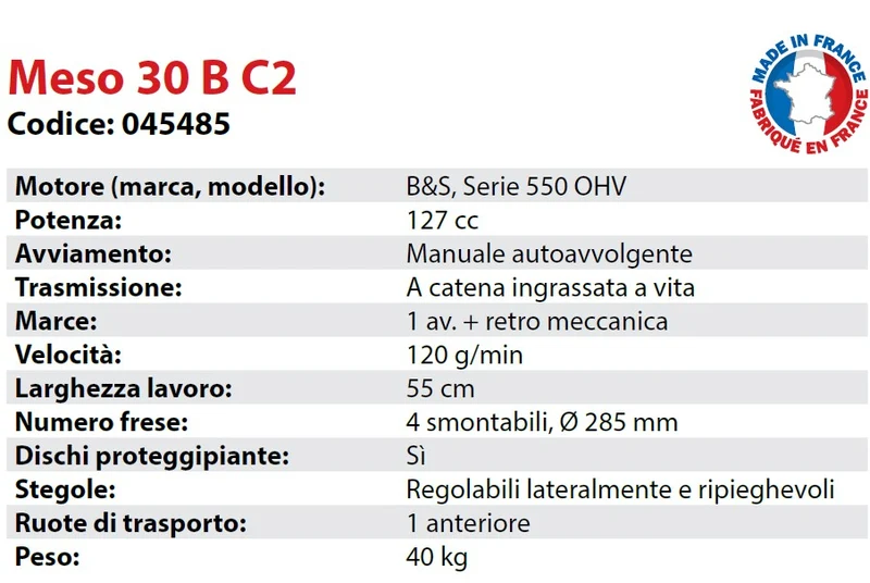 Motozappa a scoppio PUBERT 045485 MESO 30 B C2 Larghezza lavoro 55 cm