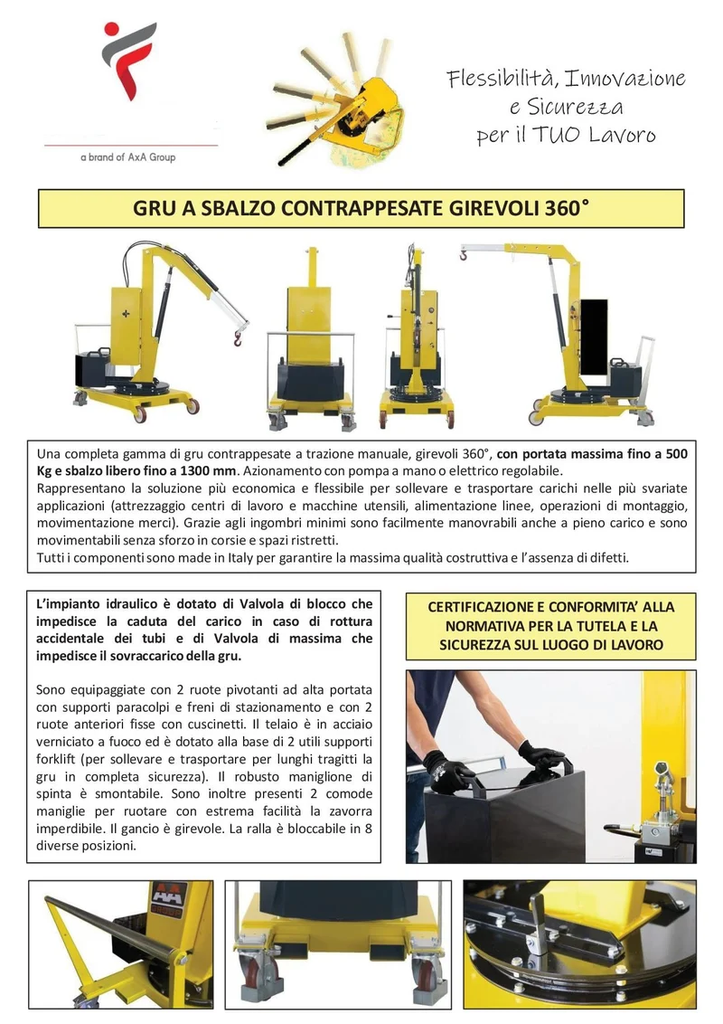 AXA 01B2SE_400 - Gru girevole a sbalzo con sfilo elettrico - portata 200kg