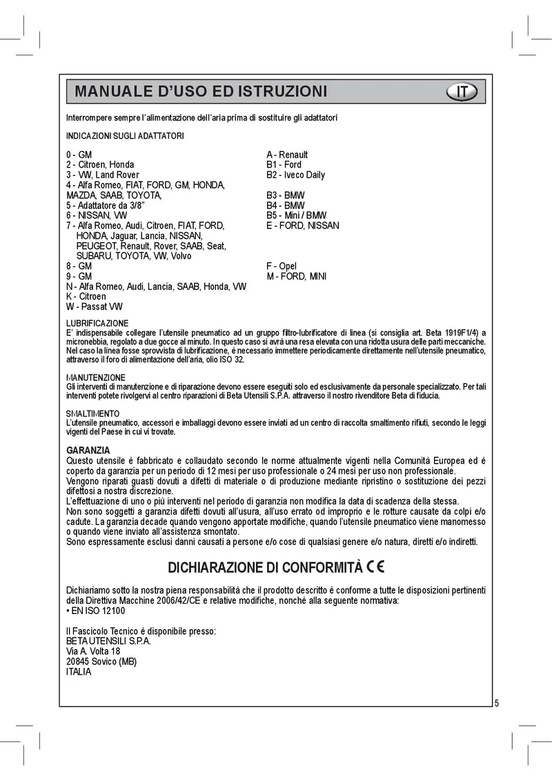 Beta 1471M/C22 - Utensile pneumatico per arretrare e ruotare i pistoncini dei fr