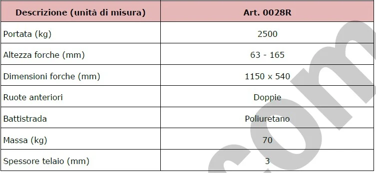 Fervi 0028R - 2500 kg Transpallet manuale ribassato