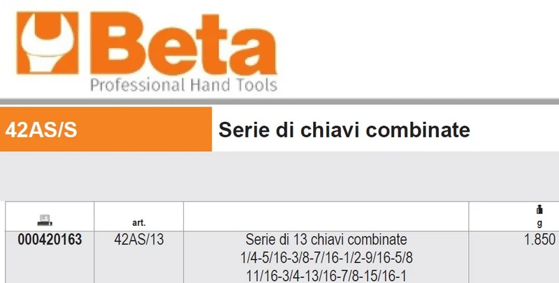 BETA Serie di chiavi combinate in POLLICI 42AS/13 000420163
