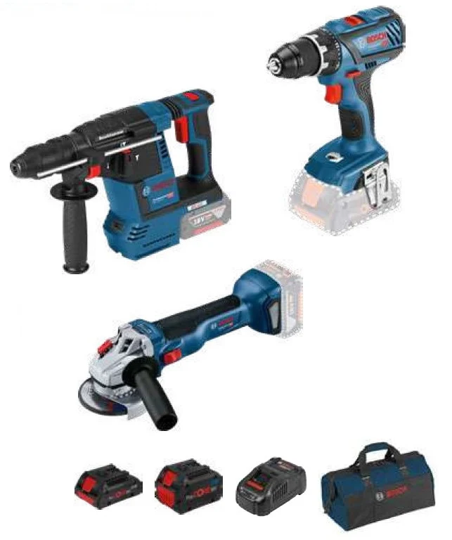 Bosch GSR 18V-28 + GWS 18V-10 + GBH 18V-26 n. batteria 18v 4.0 Ah n.1 batteria 18v 8.0 Ah