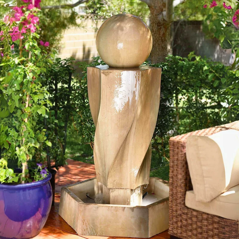 Vortex and Ball Modern Concrete Fountain - GIST Fountains