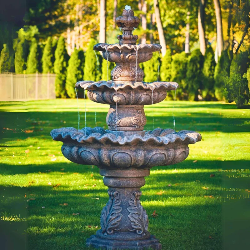 Scallop 3-Tier Concrete Fountain - Massarellis #3446