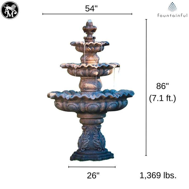 Scallop 3-Tier Concrete Fountain - Massarellis #3446