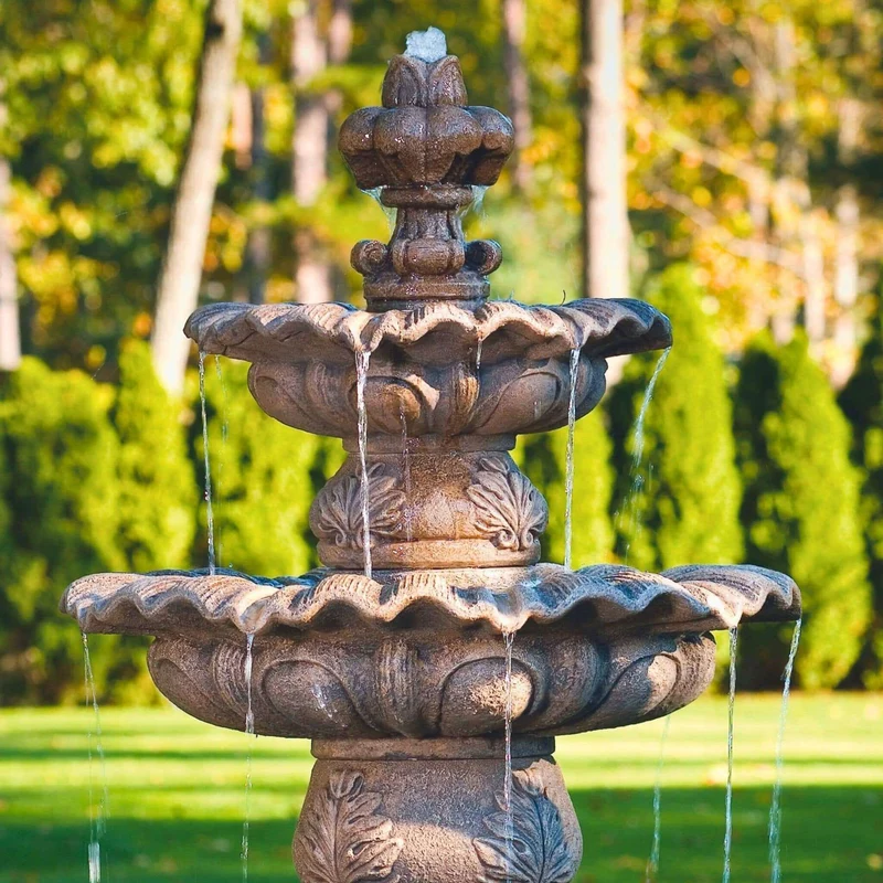 Scallop 3-Tier Concrete Fountain - Massarellis #3446