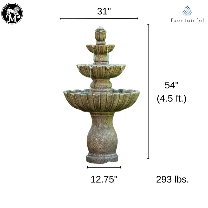 Mirabella Scallop 3-Tier Concrete Fountain - Massarellis #3631