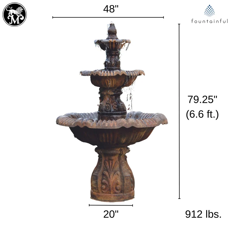 Calabria 3-Tier Concrete Fountain - Massarellis #3767