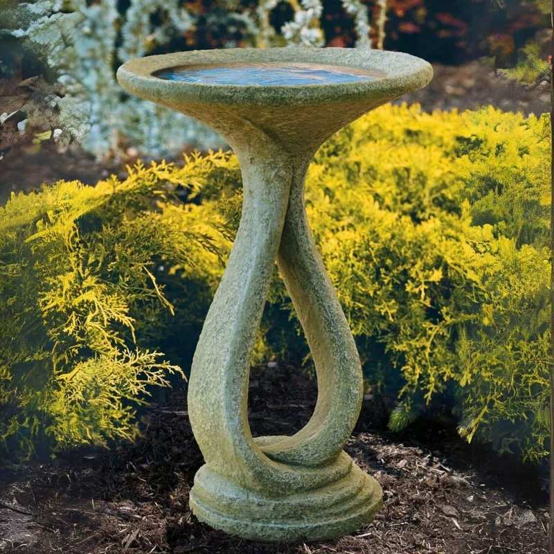 Ribbon 1-Piece Concrete Bird Bath - Massarellis #9728