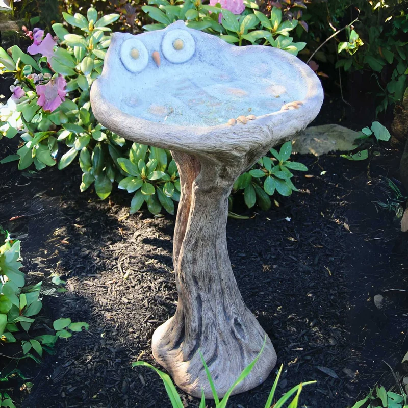 Owl Concrete Bird Bath - Massarellis #9754