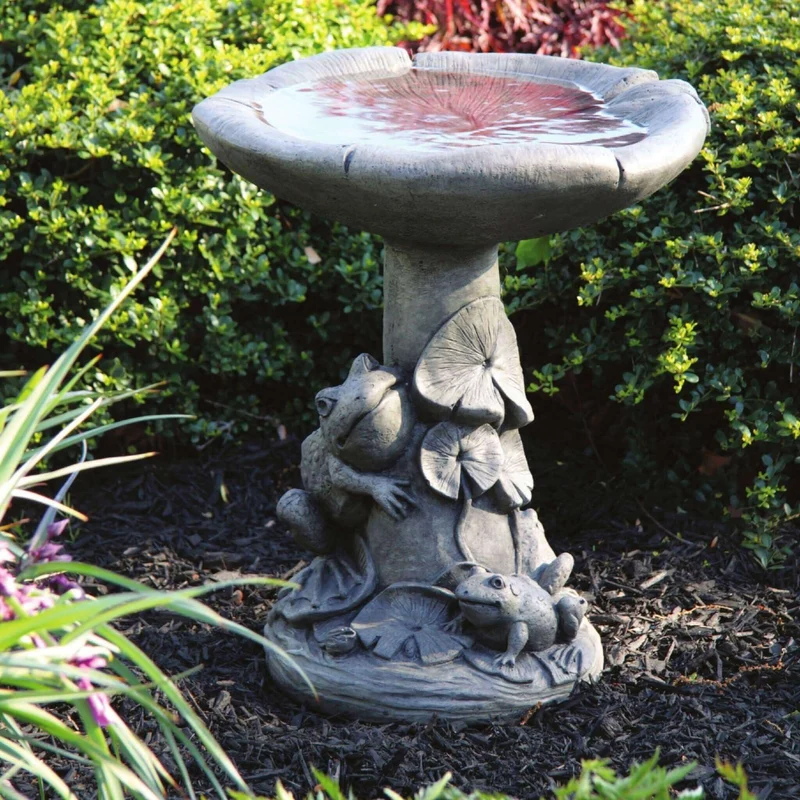Frogs and Lilies Concrete Bird Bath - Massarellis #9750