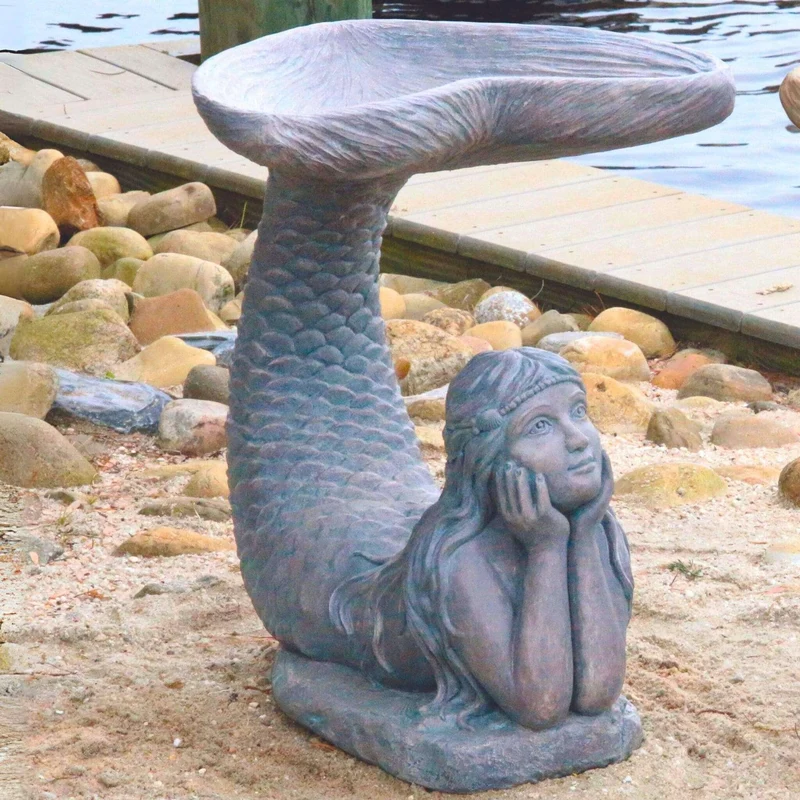 Mermaid Sculpted Concrete Bird Bath - Massarellis #9749