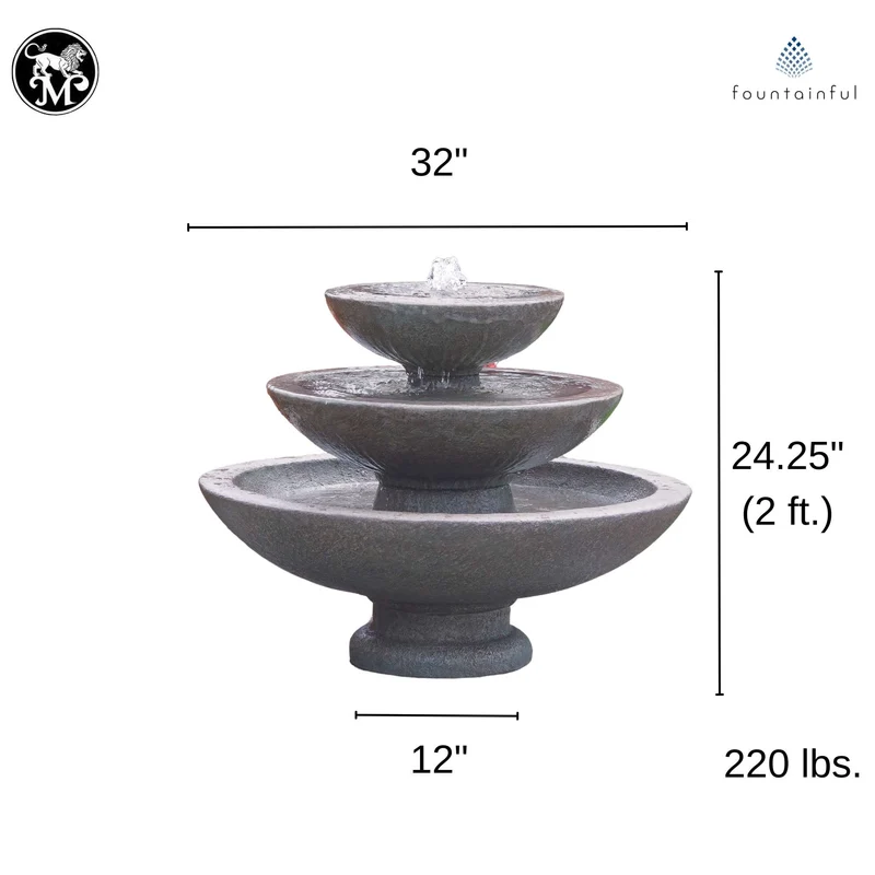 Tranquility 3-Tier Concrete Fountain - Massarellis #3521