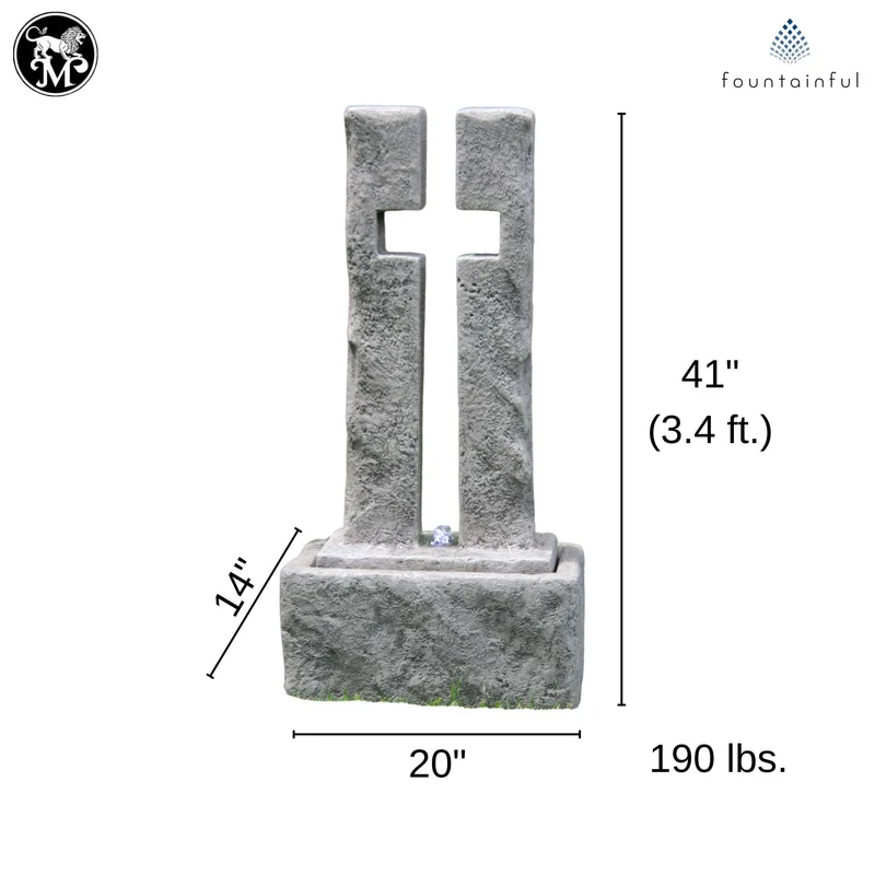 Open Cross Concrete Fountain w/Lights - Massarellis #3526