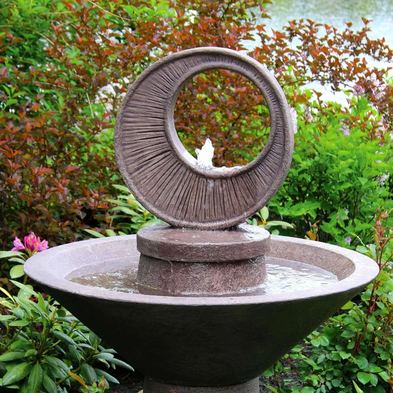 Garden Sunburst Concrete Fountain w/Lights - Massarellis #3798