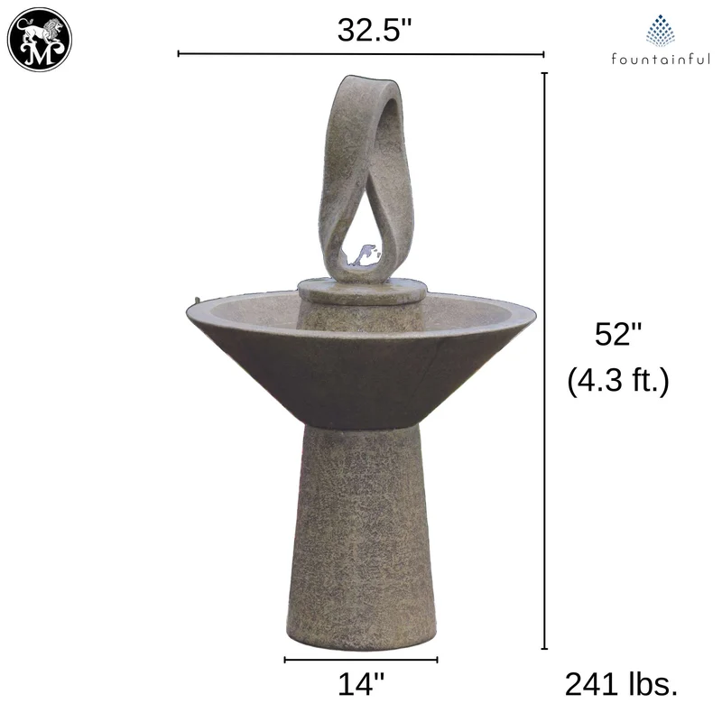 Garden Eternal Loop Concrete Fountain w/Lights - Massarellis #3834