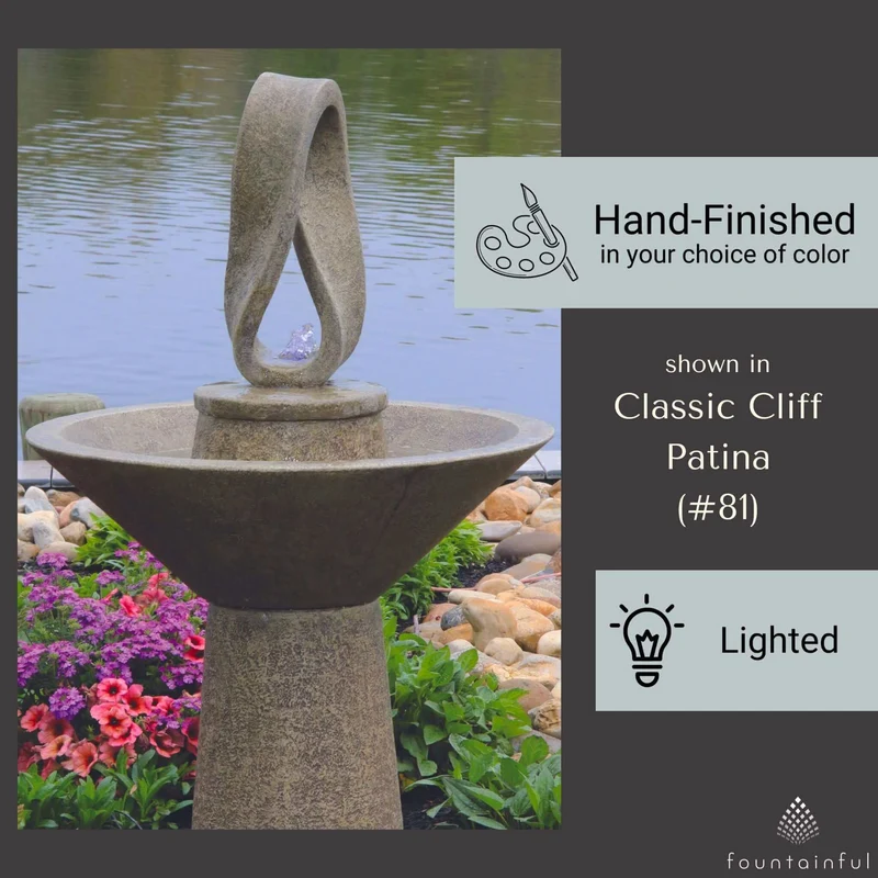 Garden Eternal Loop Concrete Fountain w/Lights - Massarellis #3834