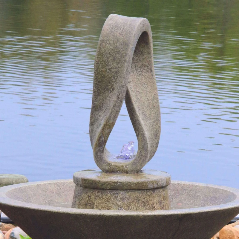 Garden Eternal Loop Concrete Fountain w/Lights - Massarellis #3834