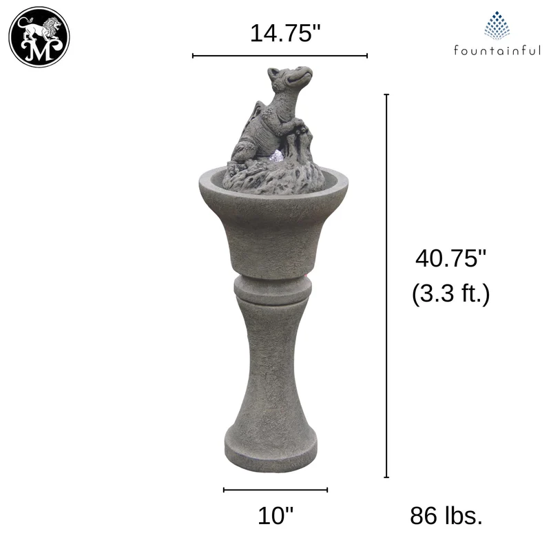 Chillin Dragon Concrete Fountainette w/Lights - Massarellis #3939