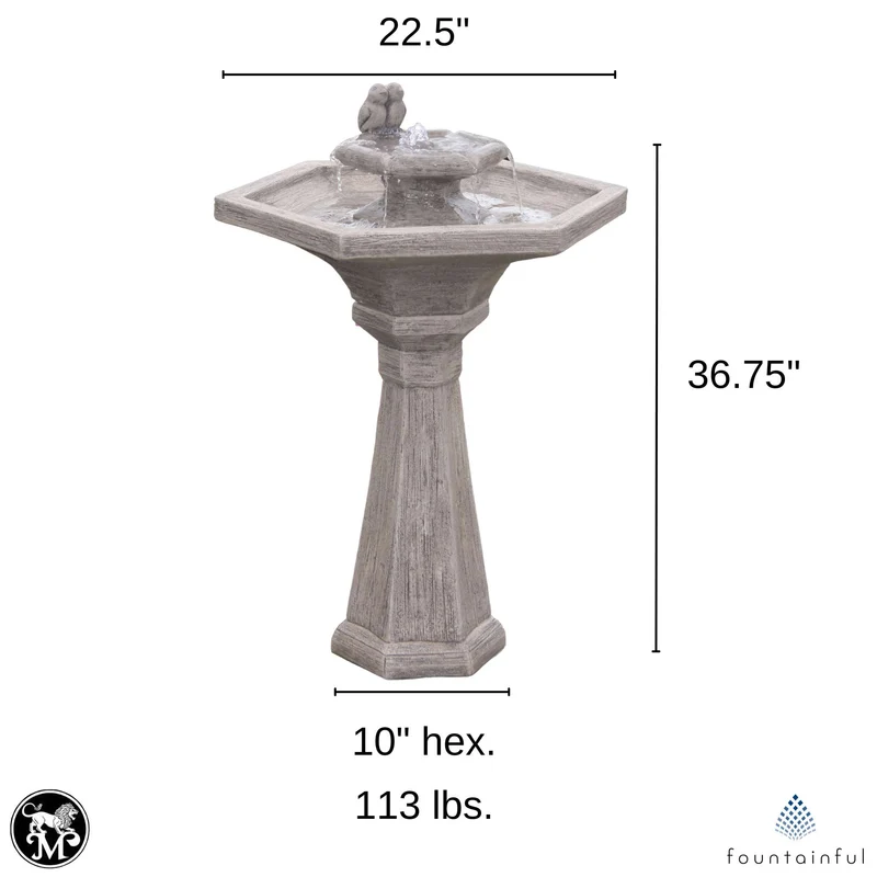 Chelsea Bird 2-Tier Hexagon Concrete Fountain w/Lights - Massarellis #3821