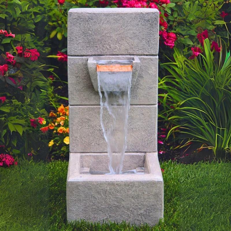 Anaconda Concrete Block Fountain w/ Lights - Massarellis #3529