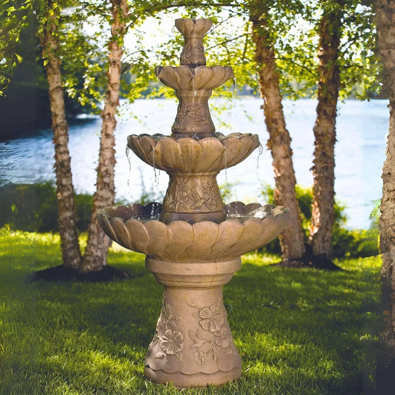 Hummingbird 4-Tier Concrete Fountain - Massarellis #3880