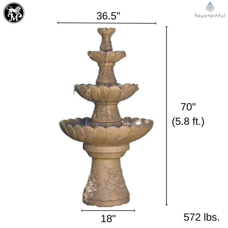 Hummingbird 4-Tier Concrete Fountain - Massarellis #3880