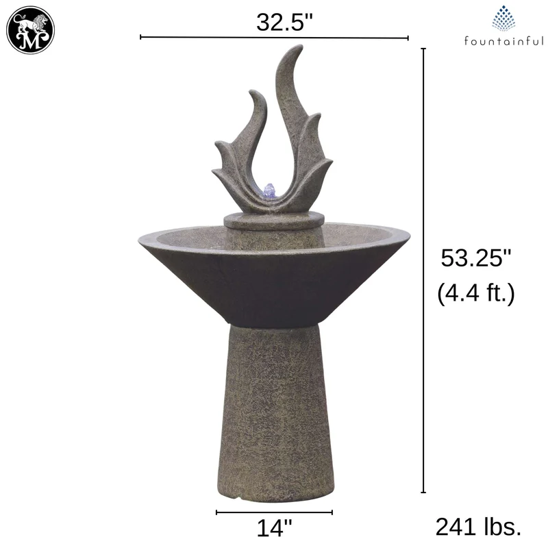 Garden Petal Point Concrete Fountain w/Lights - Massarellis #3833