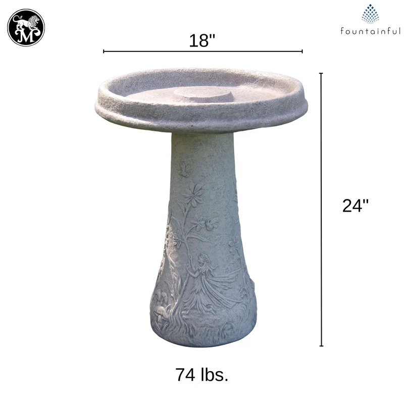 Fairy 2-Piece Concrete Bird Bath - Massarellis #9746