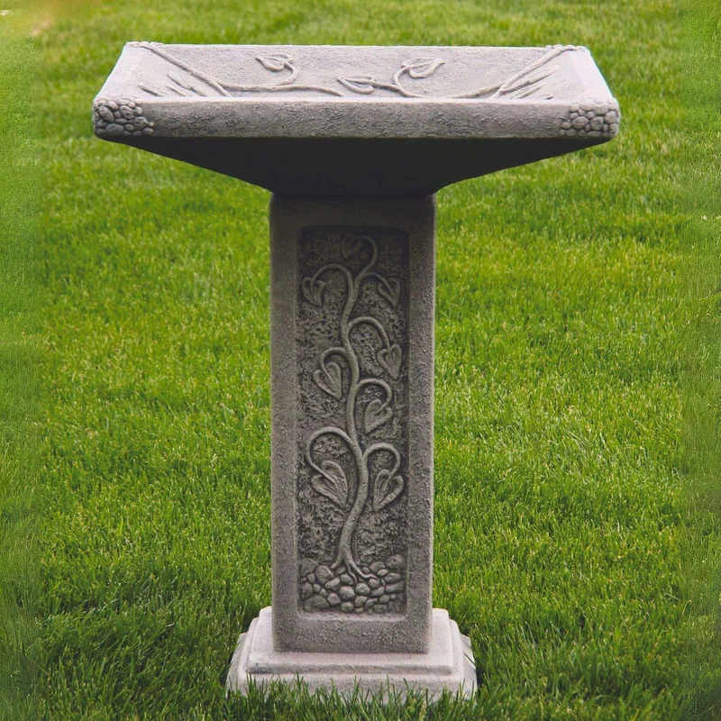 Square 32" Concrete Bird Bath - Massarellis #9717