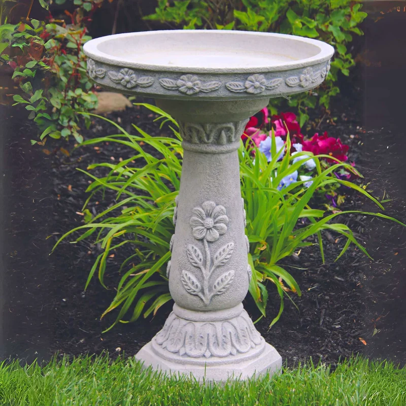 Daisy 2-Piece Concrete Bird Bath - Massarellis #9492