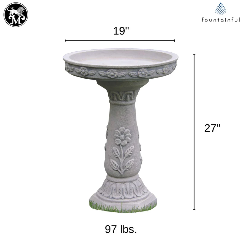Daisy 2-Piece Concrete Bird Bath - Massarellis #9492
