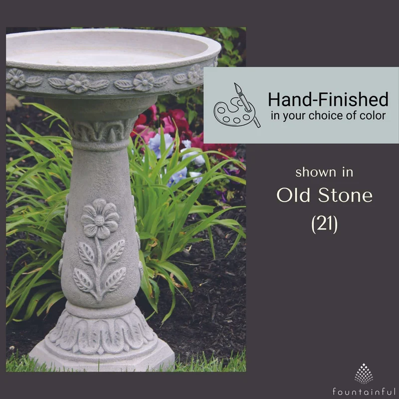 Daisy 2-Piece Concrete Bird Bath - Massarellis #9492