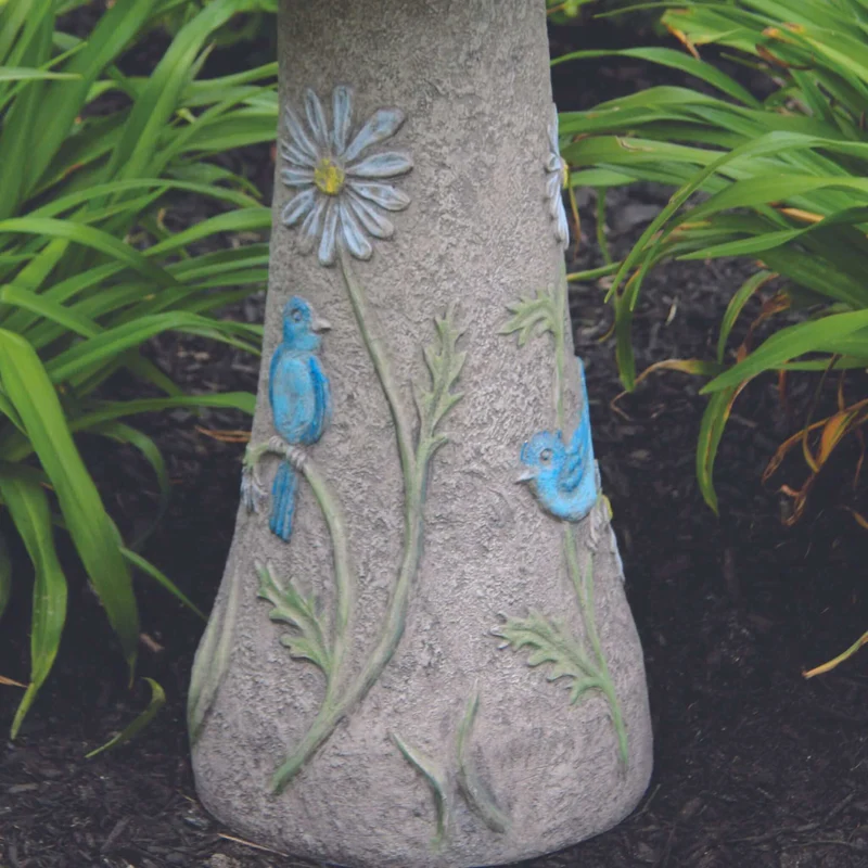 Bluebird & Flowers Concrete Bird Bath - Massarellis #9761