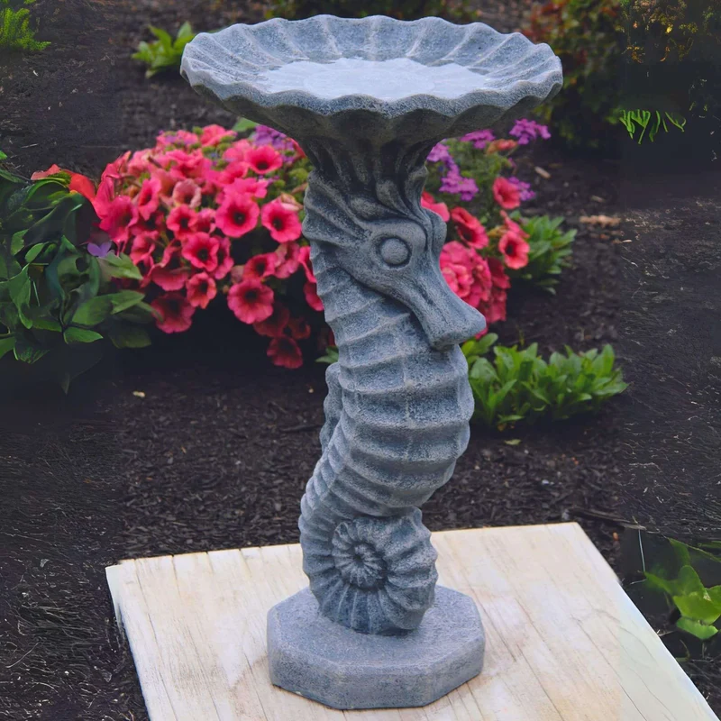 Seahorse Concrete Bird Bath - Massarellis #9759