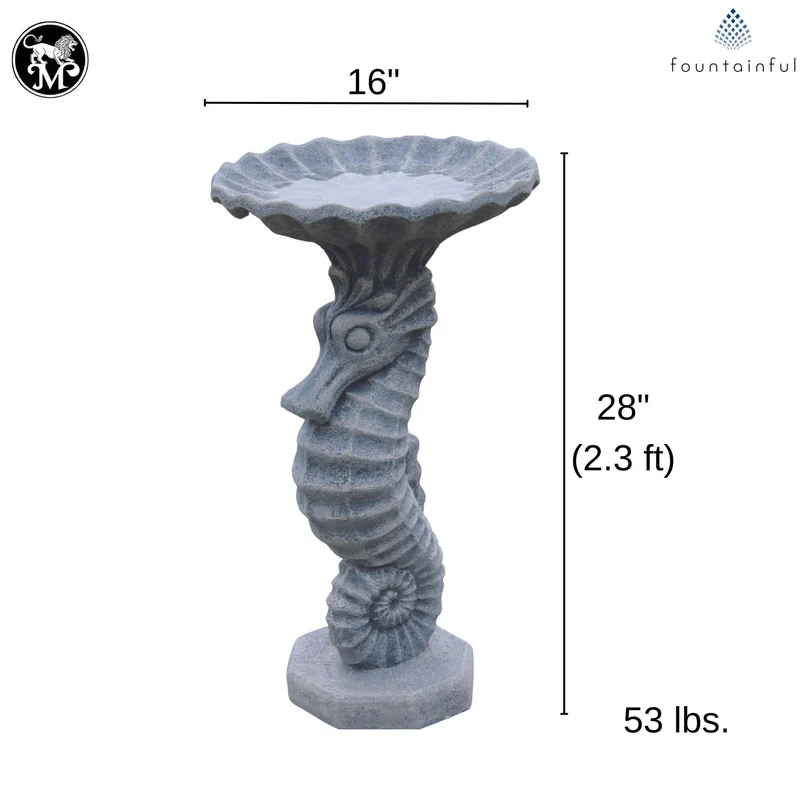 Seahorse Concrete Bird Bath - Massarellis #9759