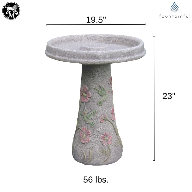 Hummingbird & Flowers Concrete Bird Bath - Massarellis #9757