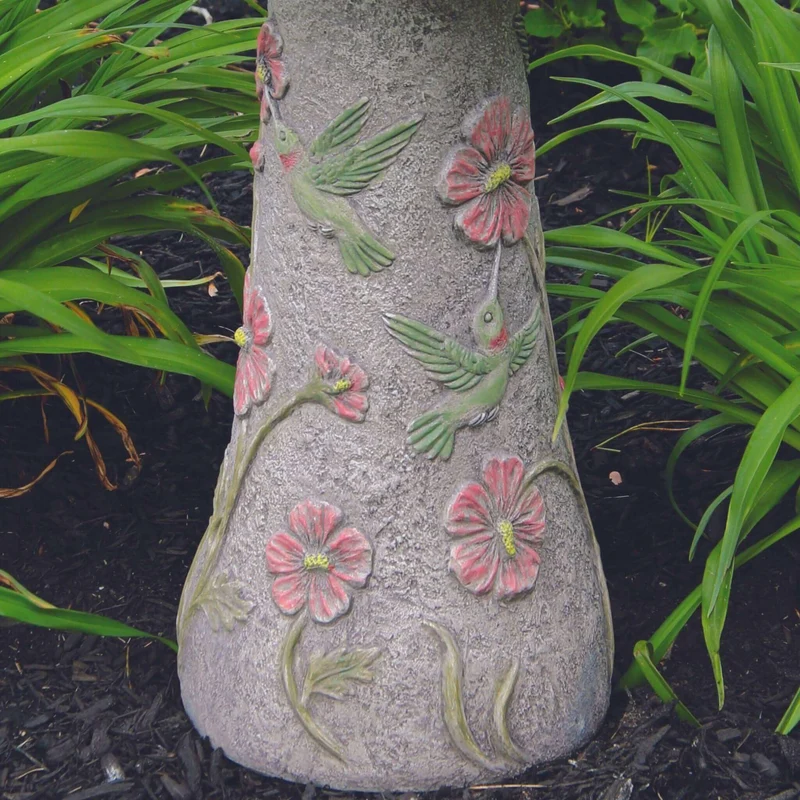 Hummingbird & Flowers Concrete Bird Bath - Massarellis #9757
