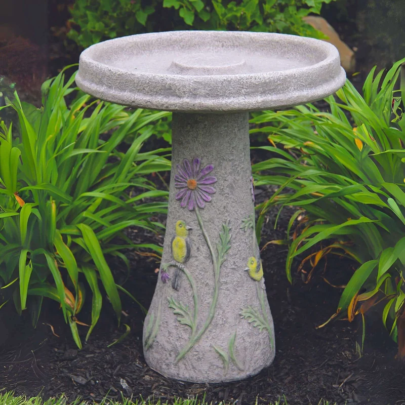 Songbird & Flowers Concrete Bird Bath - Massarellis #9756