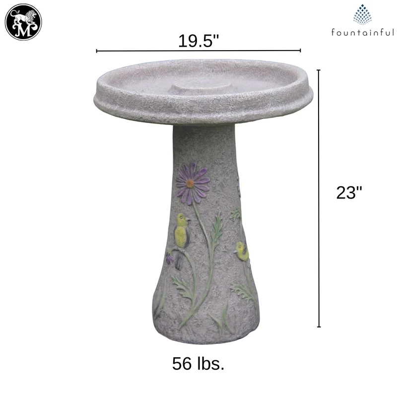 Songbird & Flowers Concrete Bird Bath - Massarellis #9756
