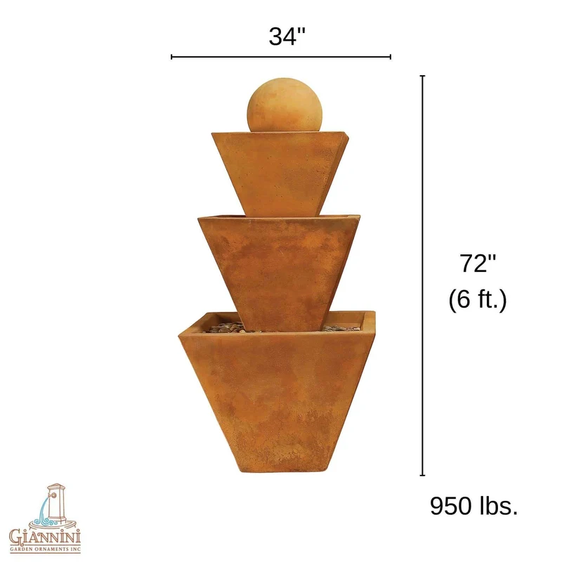 Modern 3-Tier Concrete Fountain with Ball Giannini #1488