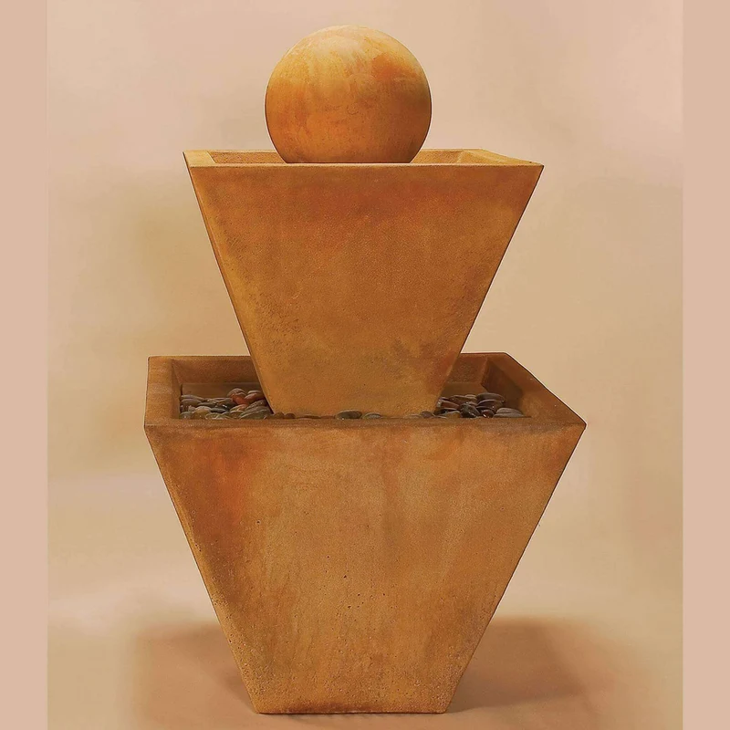 Modern 2-Tier Concrete Fountain with Ball - Giannini #1489