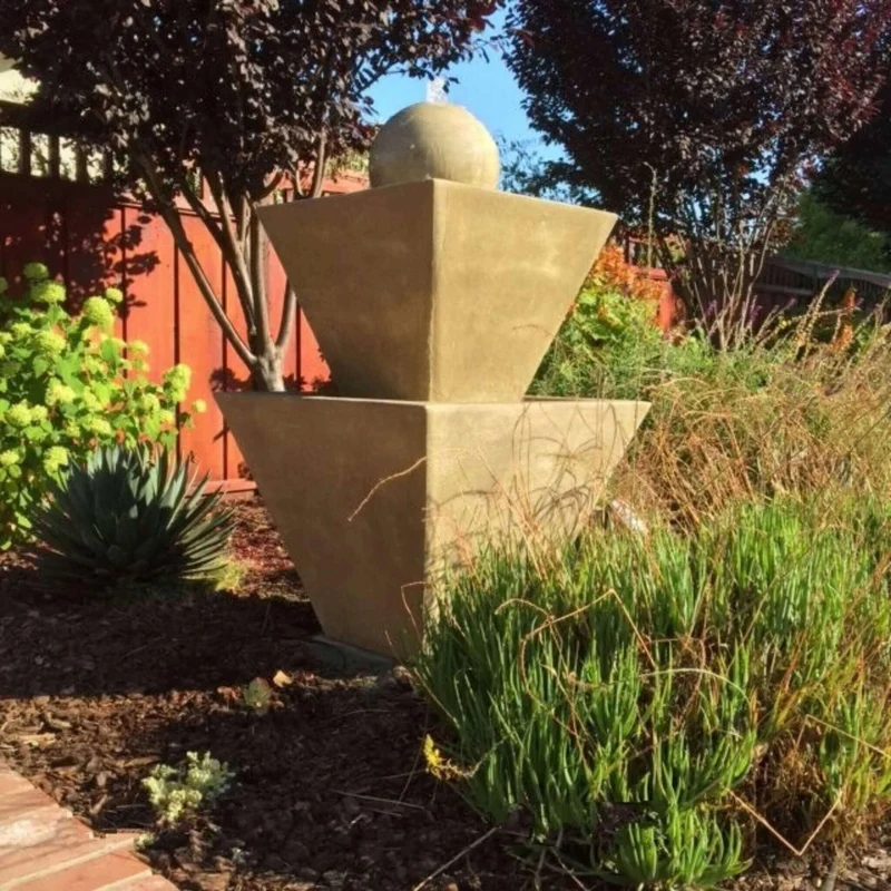 Modern 2-Tier Concrete Fountain with Ball - Giannini #1489
