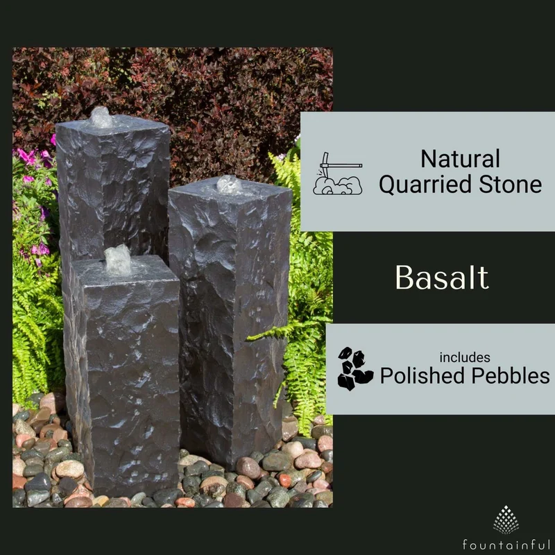 Triple Chiseled Black Basalt Fountain - Complete Kit- Blue Thumb